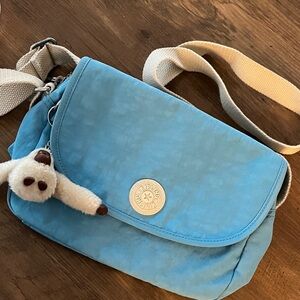 Kipling Sky Blue Shoulder Bag with Plush Charm